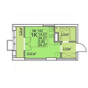 1-к квартира, вторичка, 24м2, 19/27 этаж