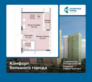 1-к квартира, вторичка, 36м2, 1/10 этаж
