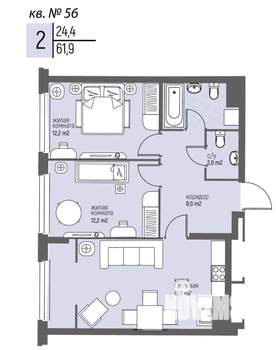2-к квартира, вторичка, 62м2, 5/25 этаж