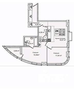 2-к квартира, строящийся дом, 64м2, 7/16 этаж