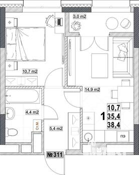 1-к квартира, вторичка, 38м2, 23/24 этаж