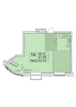1-к квартира, вторичка, 42м2, 2/7 этаж