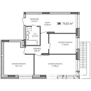 3-к квартира, строящийся дом, 77м2, 1/15 этаж