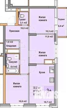 3-к квартира, вторичка, 68м2, 24/25 этаж
