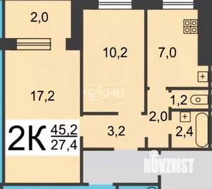2-к квартира, вторичка, 45м2, 7/9 этаж