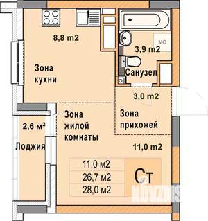 Студия квартира, вторичка, 28м2, 14/25 этаж