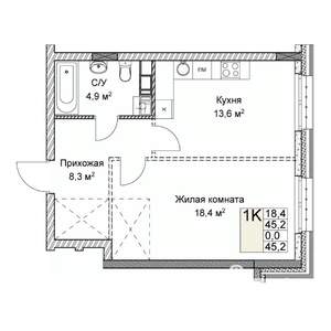 Студия квартира, вторичка, 45м2, 3/9 этаж