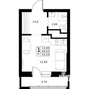 Студия квартира, строящийся дом, 22м2, 20/24 этаж