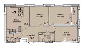 3-к квартира, вторичка, 91м2, 24/24 этаж