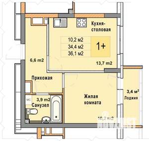 1-к квартира, вторичка, 36м2, 10/25 этаж