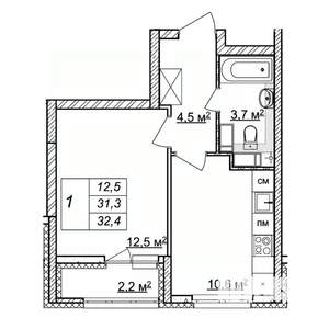 1-к квартира, строящийся дом, 32м2, 16/25 этаж