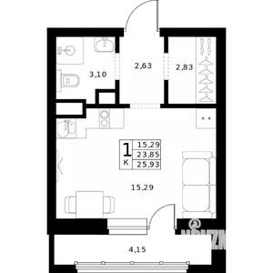 Студия квартира, вторичка, 26м2, 3/24 этаж