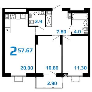 2-к квартира, вторичка, 58м2, 10/10 этаж