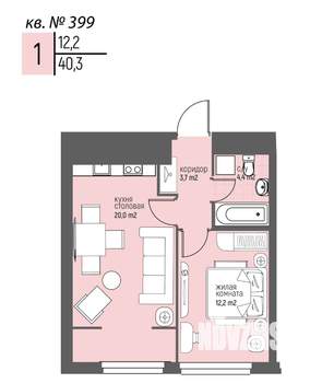 1-к квартира, вторичка, 40м2, 17/20 этаж