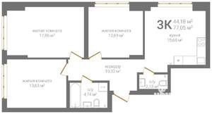 3-к квартира, строящийся дом, 77м2, 2/24 этаж