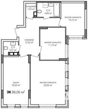 3-к квартира, строящийся дом, 86м2, 13/13 этаж