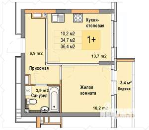 1-к квартира, вторичка, 36м2, 4/25 этаж