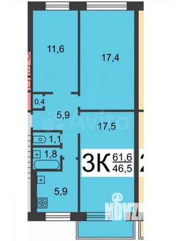 3-к квартира, вторичка, 61м2, 4/5 этаж