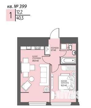1-к квартира, вторичка, 40м2, 17/20 этаж