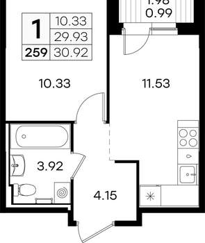 1-к квартира, вторичка, 31м2, 5/9 этаж