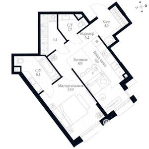 2-к квартира, вторичка, 52м2, 1/20 этаж