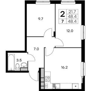 2-к квартира, вторичка, 48м2, 3/4 этаж
