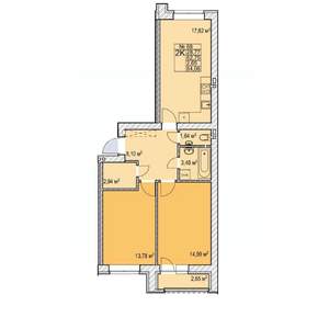 2-к квартира, строящийся дом, 64м2, 5/7 этаж