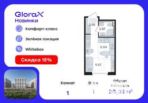 Студия квартира, вторичка, 20м2, 1/9 этаж