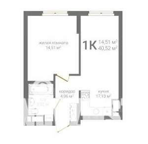 1-к квартира, строящийся дом, 41м2, 18/19 этаж