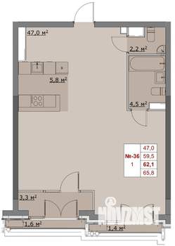 1-к квартира, вторичка, 58м2, 6/6 этаж