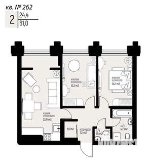 2-к квартира, вторичка, 61м2, 3/20 этаж