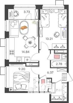2-к квартира, вторичка, 55м2, 16/17 этаж