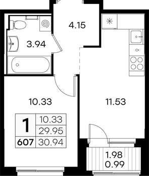 1-к квартира, вторичка, 31м2, 1/9 этаж