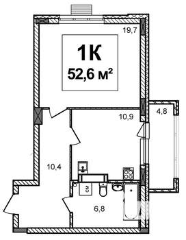 1-к квартира, строящийся дом, 53м2, 10/17 этаж