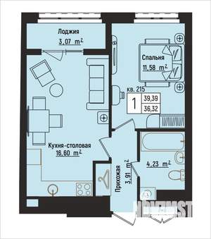 1-к квартира, вторичка, 39м2, 12/15 этаж