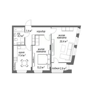 2-к квартира, строящийся дом, 62м2, 8/9 этаж