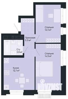 2-к квартира, вторичка, 50м2, 1/9 этаж