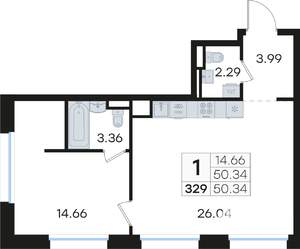 1-к квартира, вторичка, 50м2, 7/13 этаж
