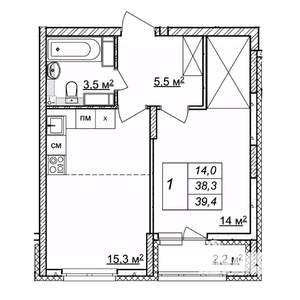 1-к квартира, строящийся дом, 39м2, 23/25 этаж