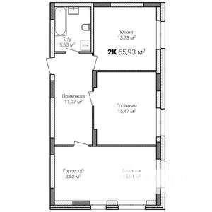 2-к квартира, строящийся дом, 66м2, 1/15 этаж