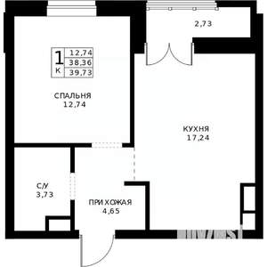 1-к квартира, вторичка, 40м2, 12/24 этаж