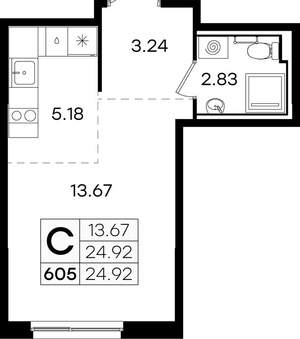 Студия квартира, вторичка, 25м2, 1/9 этаж