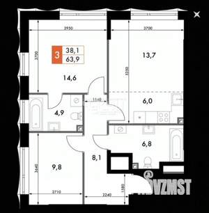 3-к квартира, вторичка, 64м2, 6/20 этаж