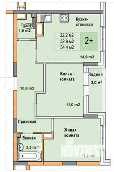 2-к квартира, вторичка, 54м2, 12/25 этаж