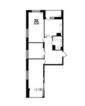 3-к квартира, вторичка, 66м2, 18/25 этаж