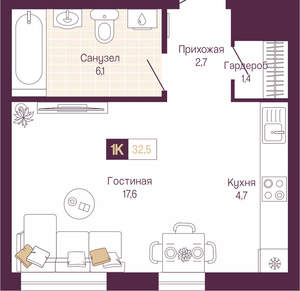 Студия квартира, вторичка, 33м2, 2/19 этаж