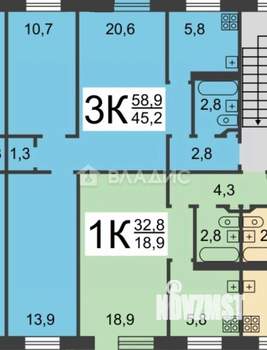 3-к квартира, вторичка, 59м2, 1/5 этаж