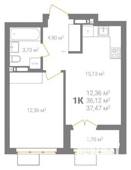 1-к квартира, вторичка, 37м2, 13/18 этаж