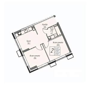 2-к квартира, строящийся дом, 49м2, 21/25 этаж