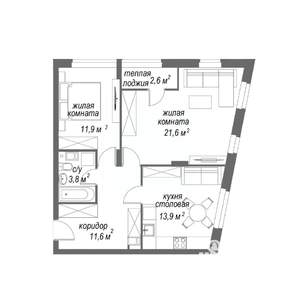 2-к квартира, строящийся дом, 65м2, 3/9 этаж